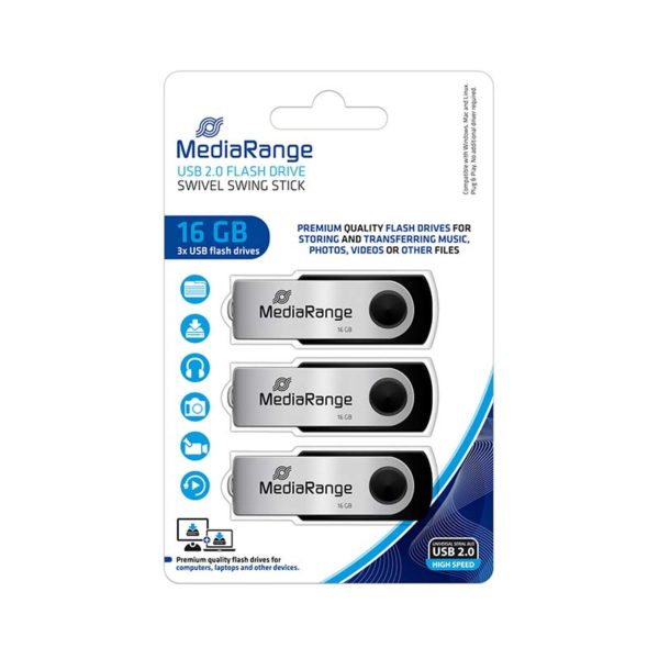 mediarange usb flash drives 16gb pack 3